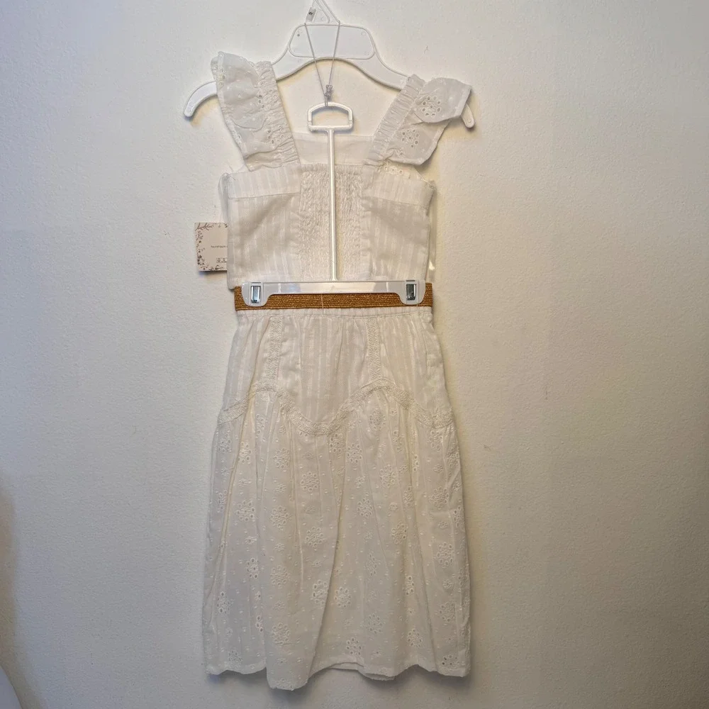 Haute Hippie Style Girls White Eyelet 2-Piece Crop Top and Skirt Set with Belt